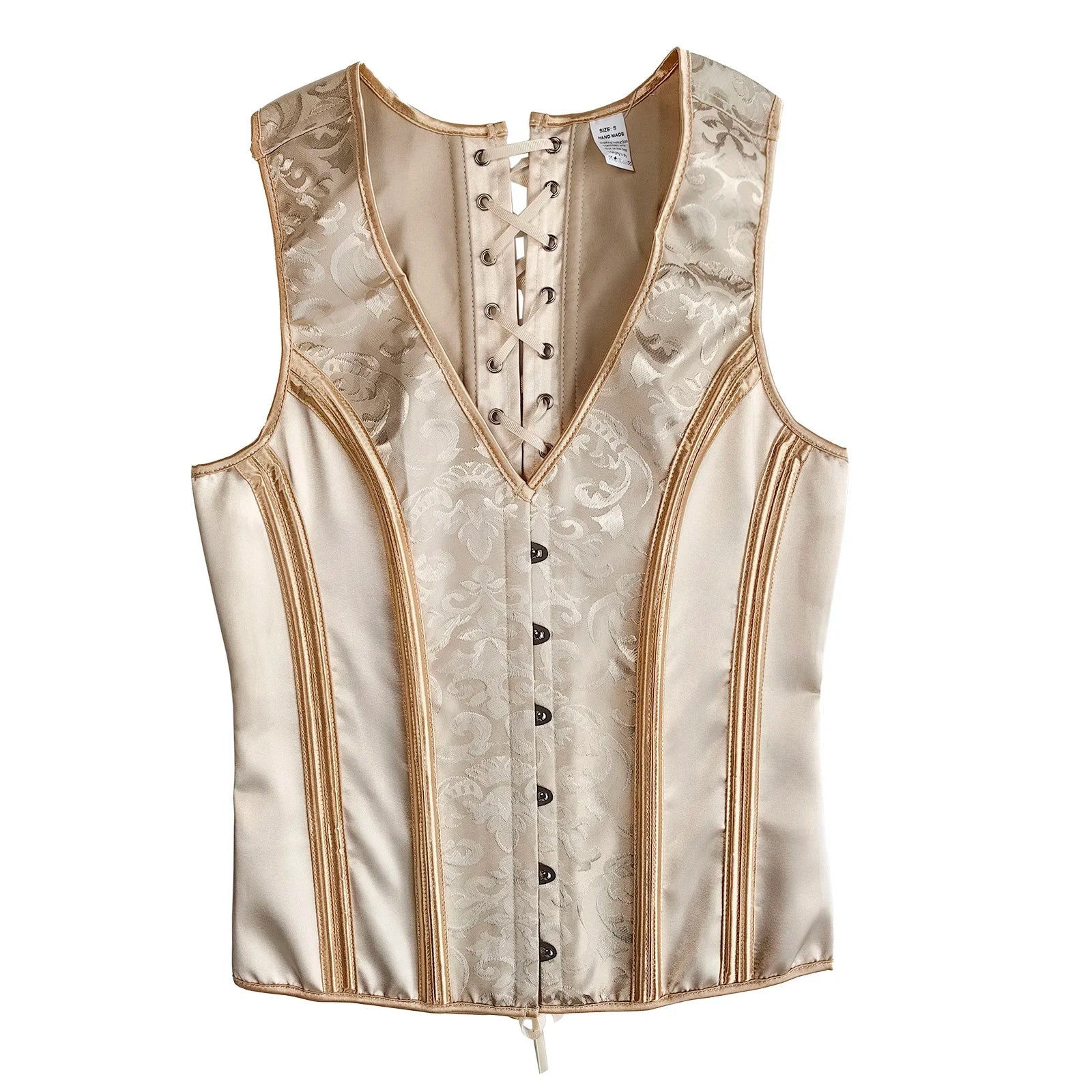 Men's Corset Waistcoat Vest – Beige Floral, Lace-Up Boned Vest, Adjust - Main Image