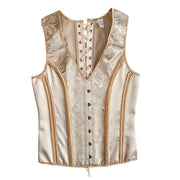 Men’s Corset Waistcoat Vest – Beige Floral, Lace-Up Boned Vest, Adjustable Waist Trainer Style Formal Dress Vest for Wedding, Party, Stage