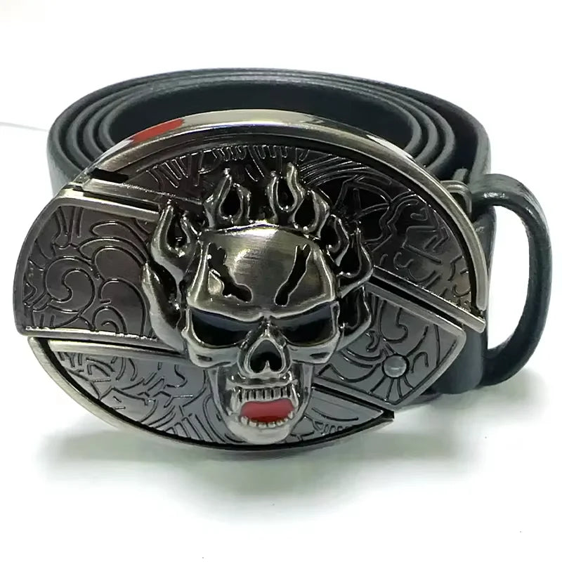 Vintage Belt Adjustable Metal Buckle Fashion Waistband Punk Western Cowboy Waist Strap Stylish Embossed Belt with Buckle