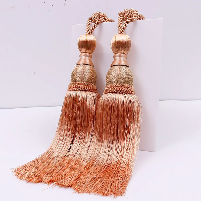 Pair of Large Luxury Curtain Tassels – Decorative Polyester Silk Gold Tiebacks with Tennis-Style Hanging Ear Design for Home & Living Room Drapes