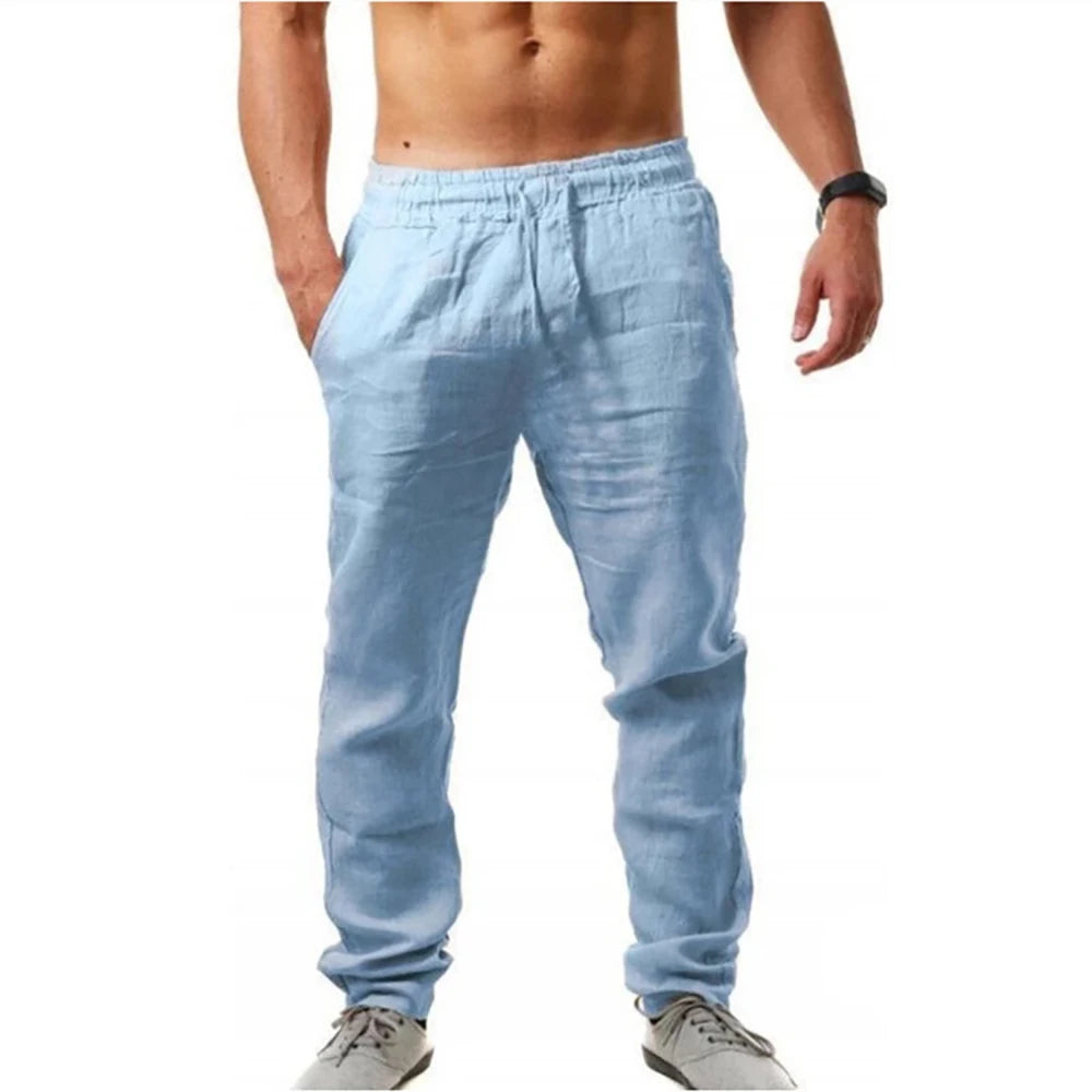 Men's Summer Casual Lightweight Breathable Pants Loose Fit Elastic Waist Trousers