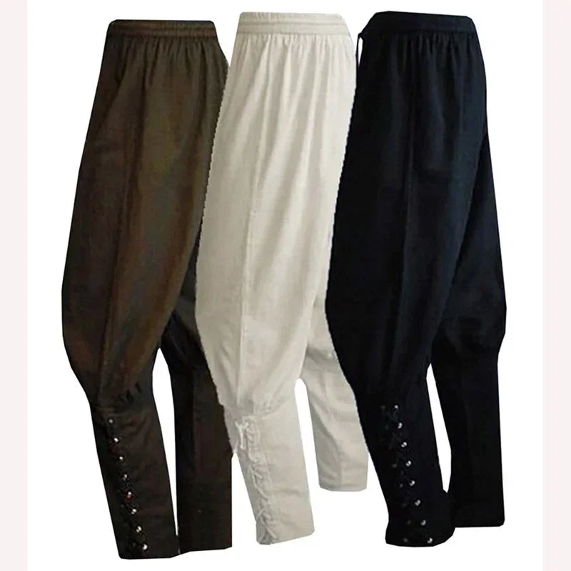 Men’s Renaissance Pirate Pants – Medieval Viking Trousers with Lace‑Up Cuffs