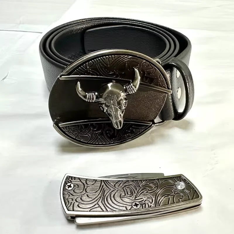 Vintage Belt Adjustable Metal Buckle Fashion Waistband Punk Western Cowboy Waist Strap Stylish Embossed Belt with Buckle