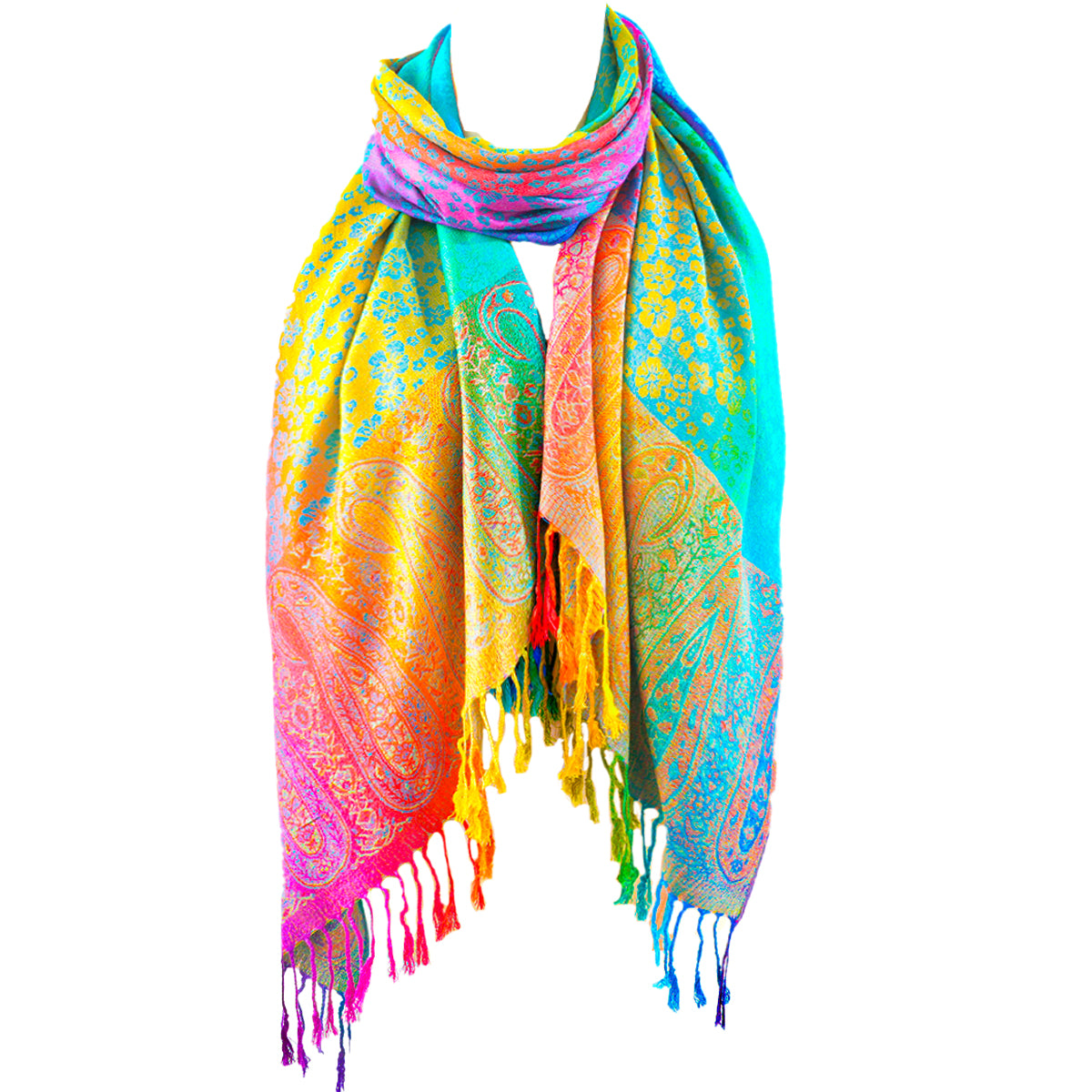 Luxury Rainbow Paisley Pashmina Scarf – Soft Silk-Feel Fashion Shawl Wrap