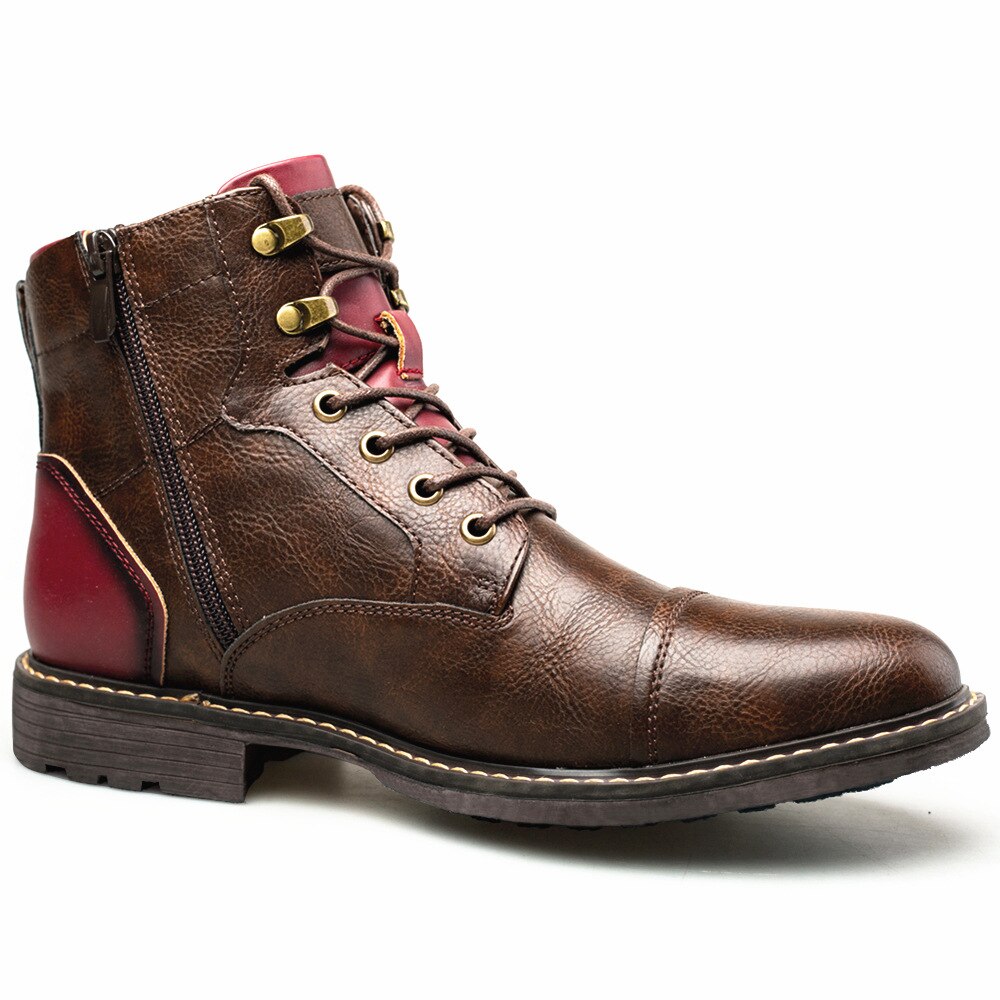 Retro Style Solid Leather Ankle Boots Side Zip Lace Up Round Head