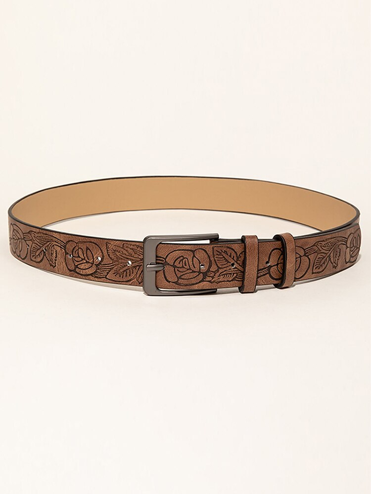Retro Style PU Leather Printed Pattern Commuter Belt
