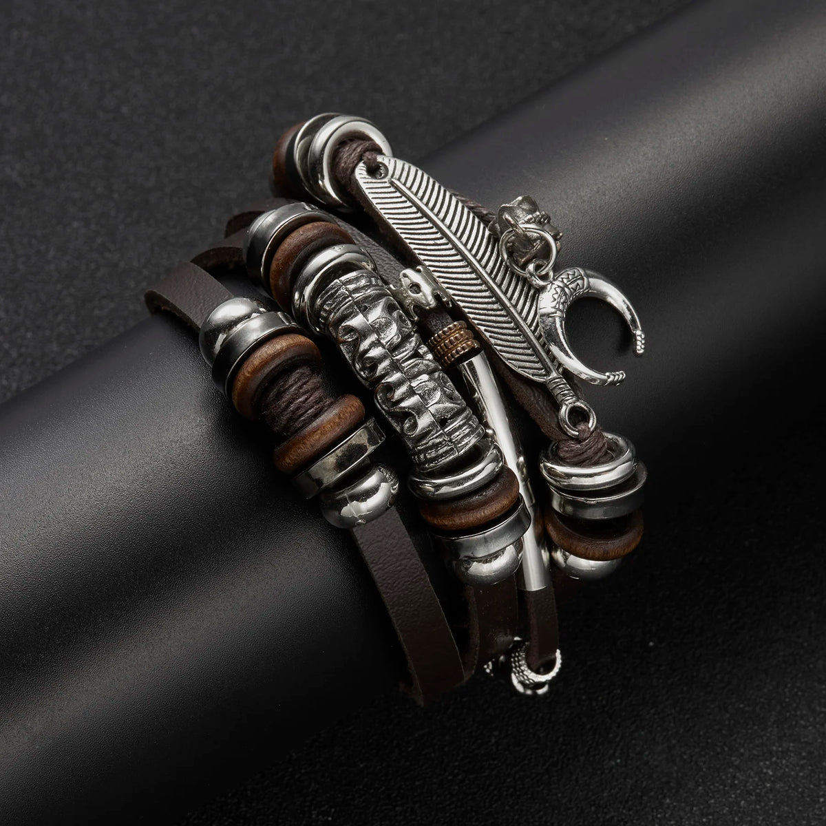 Vintage Brown Multilayer Braided Rope Bracelets Charm Wrap Wristbands