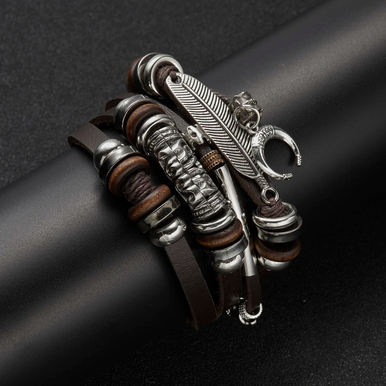 Vintage Brown Multilayer Braided Rope Bracelets Charm Wrap Wristbands