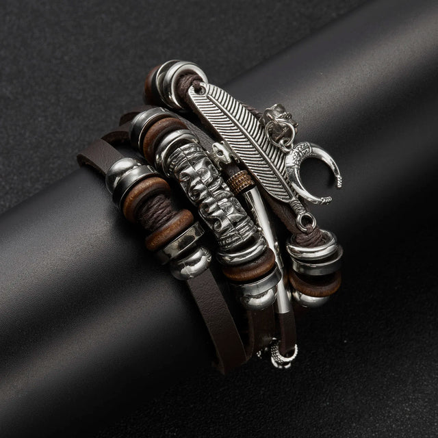 Vintage Brown Multilayer Braided Rope Bracelets Charm Wrap Wristbands