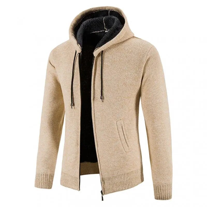 Cardigan Men's Sweater Zipper Hooded Fashion Warm Slim Fit Knitted Sweater