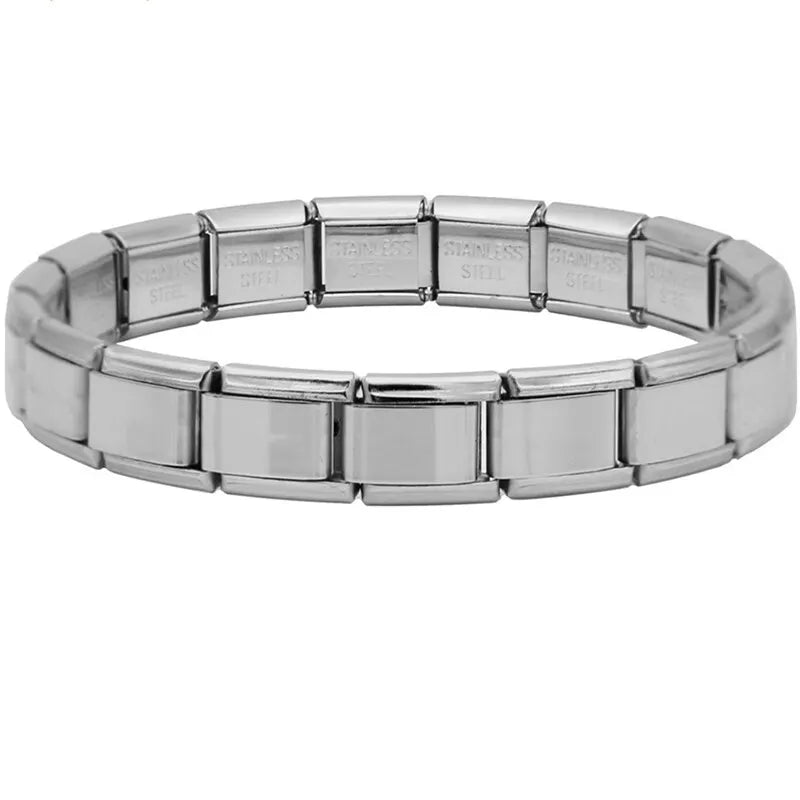 Unisex Stainless Steel Bracelet – 9mm Silver Link Elastic Band, Simple Trendy Charm Jewelry for Daily Wear & Parties