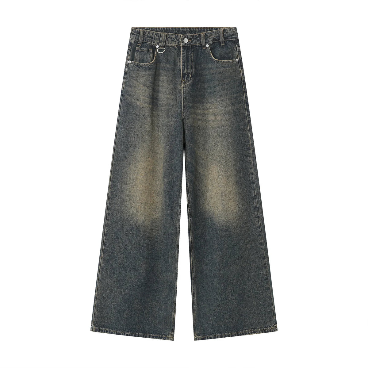 Men's Denim Pants Old Blue Washed Male Jeans Straight  Loose Wide Leg