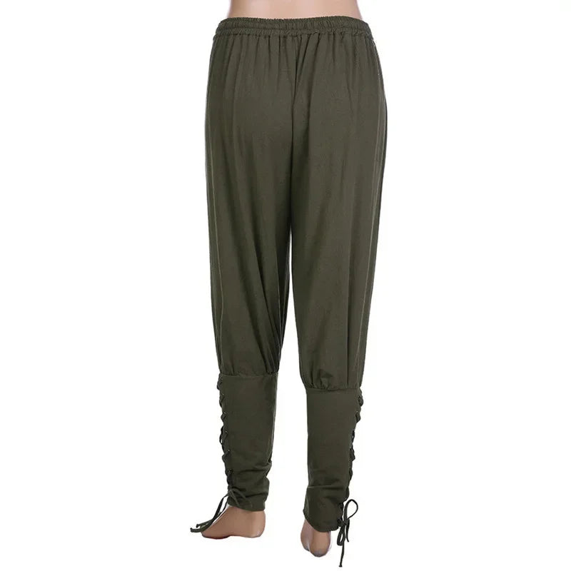 Men’s Renaissance Pirate Pants – Medieval Viking Trousers with Lace‑Up Cuffs