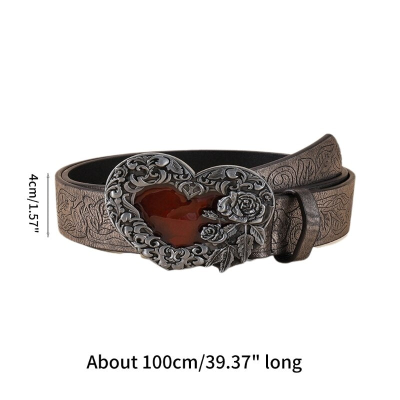 Engraved Flower Detail Heart Decor Belt With Hole Punch