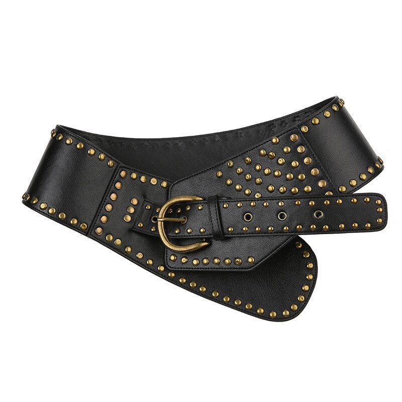Rivet Ring Belt Vintage Punk Style Crop Belts Concave-shaped Belt