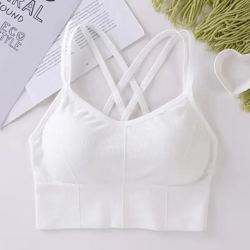 Women Tops Back Cross Strap Tank Top Push Up Running Sports Bra Breathable Soft Fitness Beauty Solid Color Yoga Bra