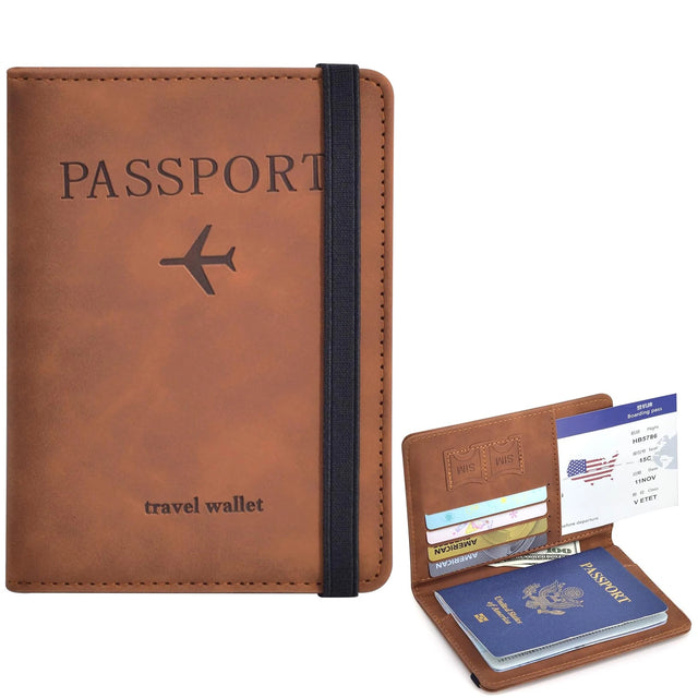 RFID Blocking Passport Holder – PU Leather Travel Wallet with Card Slots & Boarding Pass Pocket