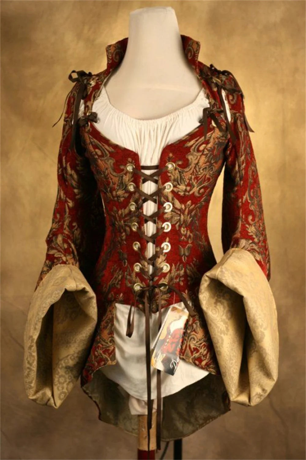 Women’s Renaissance Gothic Pirate Steampunk Corset Coat Vest Jacket with Detachable Sleeves