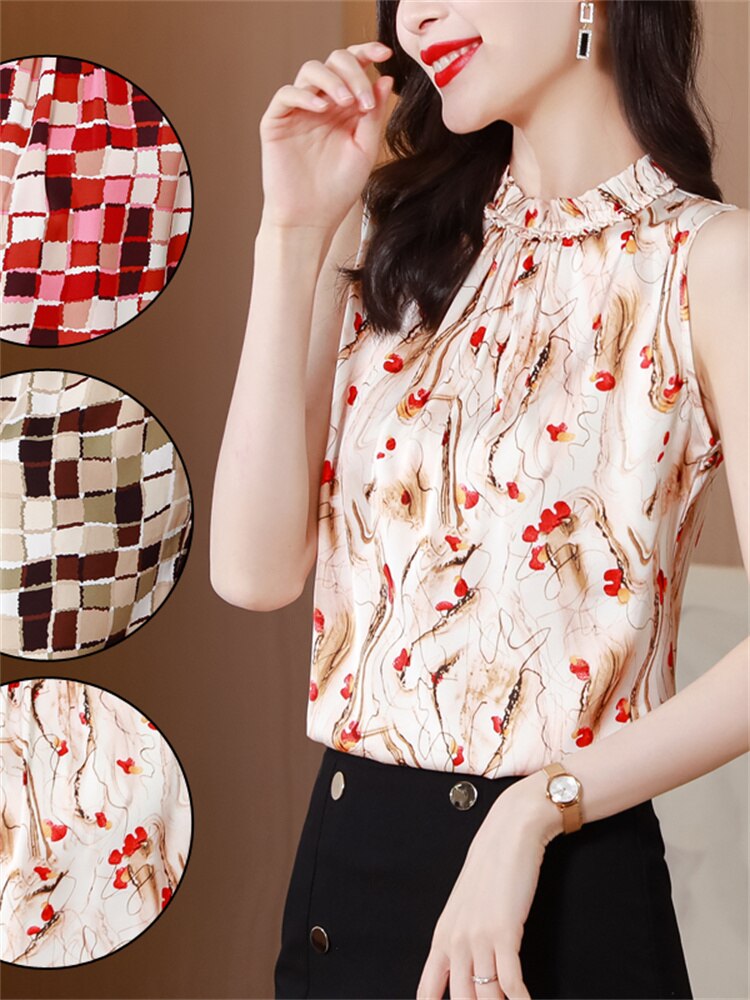 Women Elegant Chiffon Sleeveless Summer Blouse