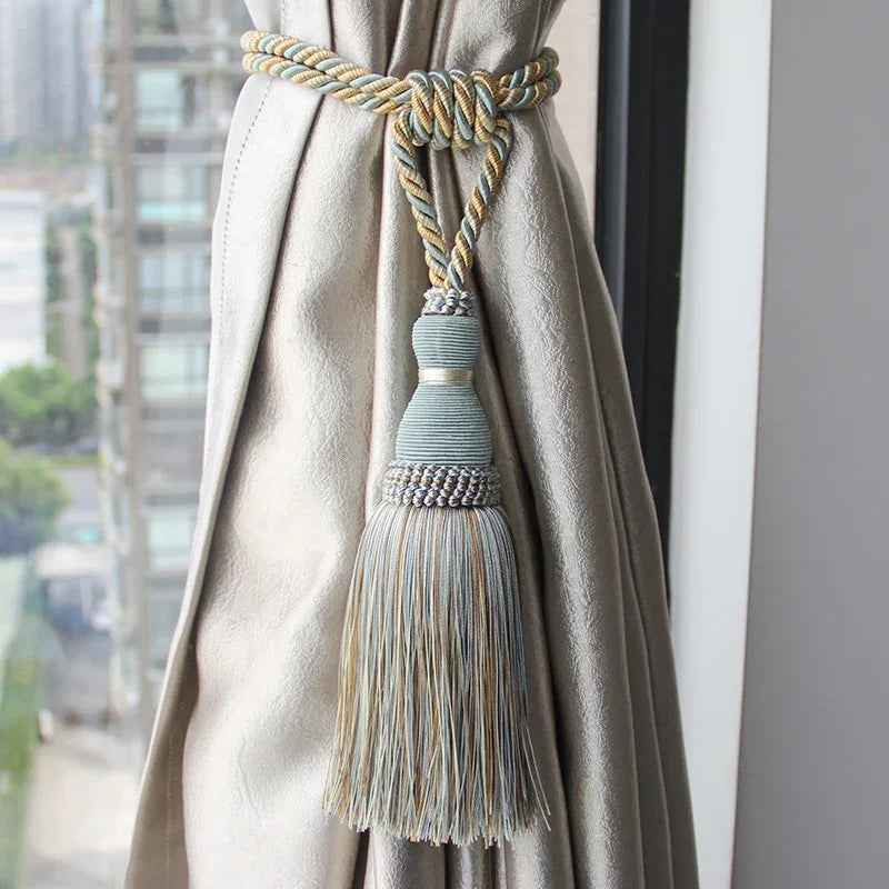 Polyester Tassel Curtain Tiebacks – Handmade Rope Curtain Holdbacks with Decorative Hanging Balls for Living Room & Home Déco