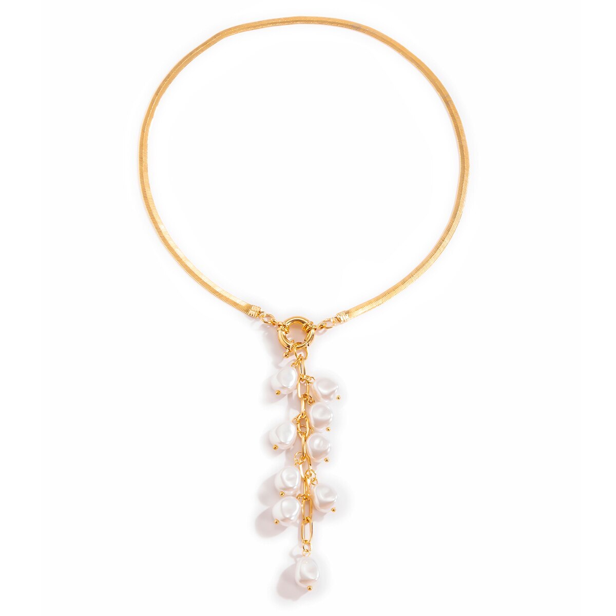 Pearl Pendant Snake Chain Tassel Choker Necklace