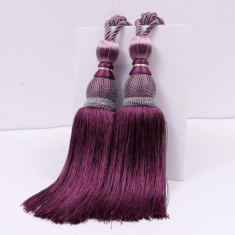 Pair of Large Luxury Curtain Tassels – Decorative Polyester Silk Gold Tiebacks with Tennis-Style Hanging Ear Design for Home & Living Room Drapes