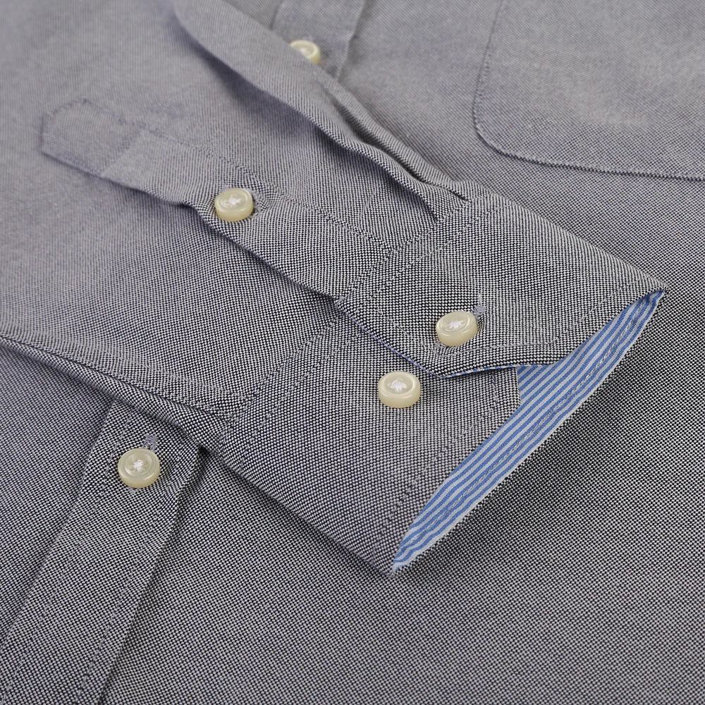 Men's Fashion Long Sleeve Solid Oxford Shirt Single Patch Pocket Standard-fit Button-down Collar Shirts