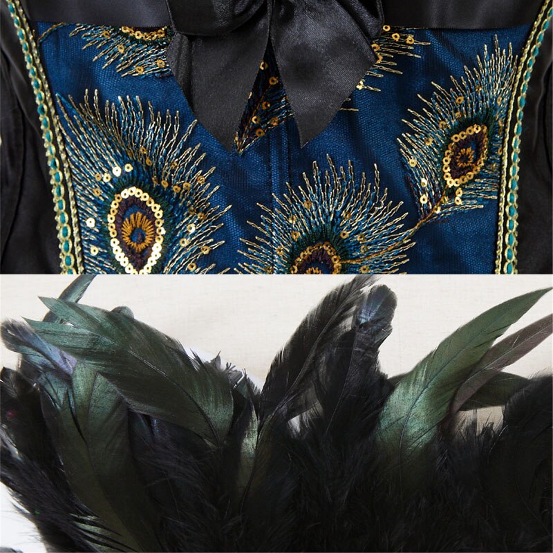 Peacock Feather Corset Lingerie Top Embroidery Overbust Shapewear