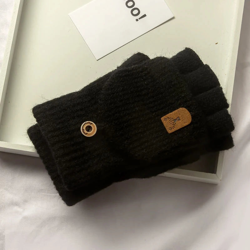 Knitted Fingerless Gloves Winter Thicken Warm Touch Screen Gloves for Men Women