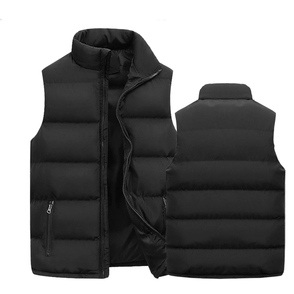 Men's Warm Puffer  Vest Jacket Winter Sleeveless Waterproof Zip Waistcoat Stand Collar Casual
