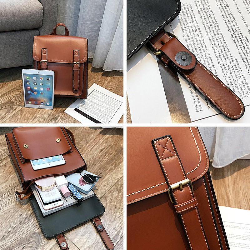 Vintage Backpack Female Pu Leather Bag Backpack Fashion School Bag