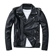 Black leather jacket with zippers on a white background