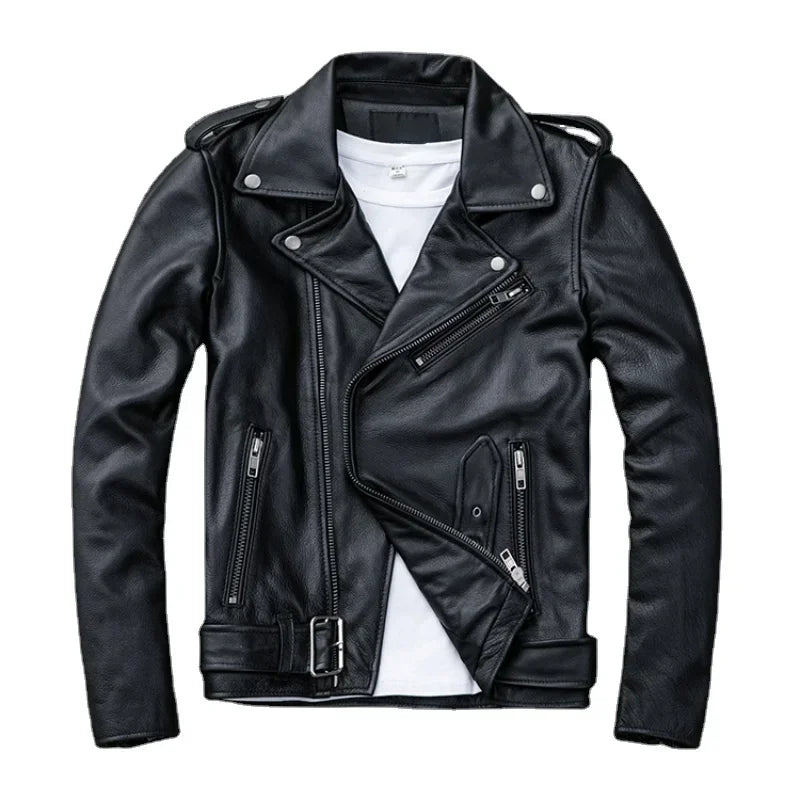 Black leather jacket with zippers on a white background
