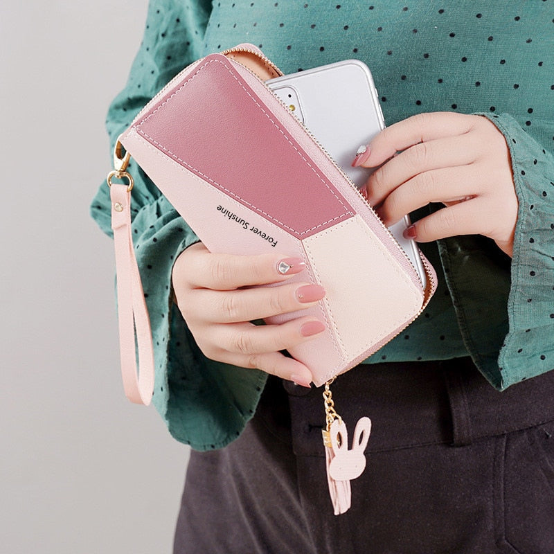 Womens Clutch Wallet Long Style Zipper Tassel Large Capacity Wallet Phone Bag