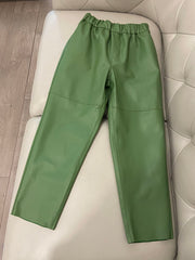 Genuine Leather Harem Pants Women Trousers High Elastic Waist