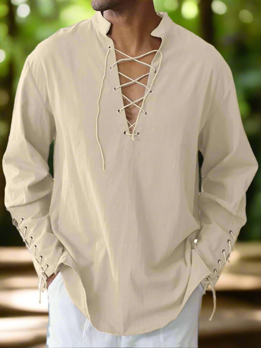 Men’s Medieval Viking Pirate Renaissance Long-Sleeve Cosplay Shirt – Halloween & Daily Casual