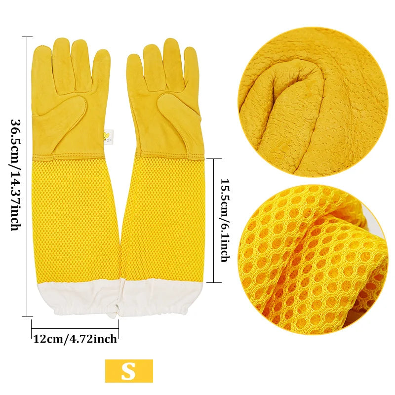 Ventilated Beekeeper Gloves with Protective Sleeves – Professional Anti‑Bee Apiculture Gloves