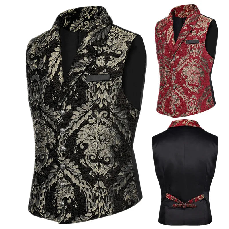 Men’s Luxury Jacquard Suit Vest – Loose-Fit Formal Waistcoat for Wedding, Ball & Party – Adjustable Back – Lined Dress Vest