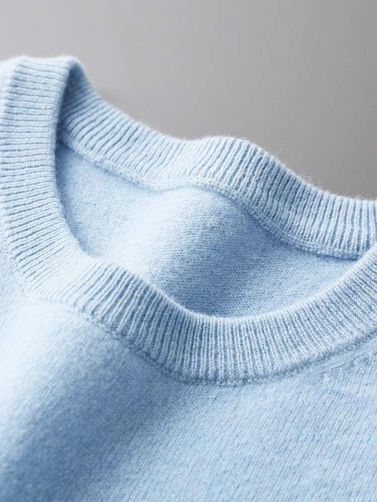 Men’s 100% Merino Wool Jumper – Crew/O-Neck Pullover Soft Warm Breathable, Solid Colour