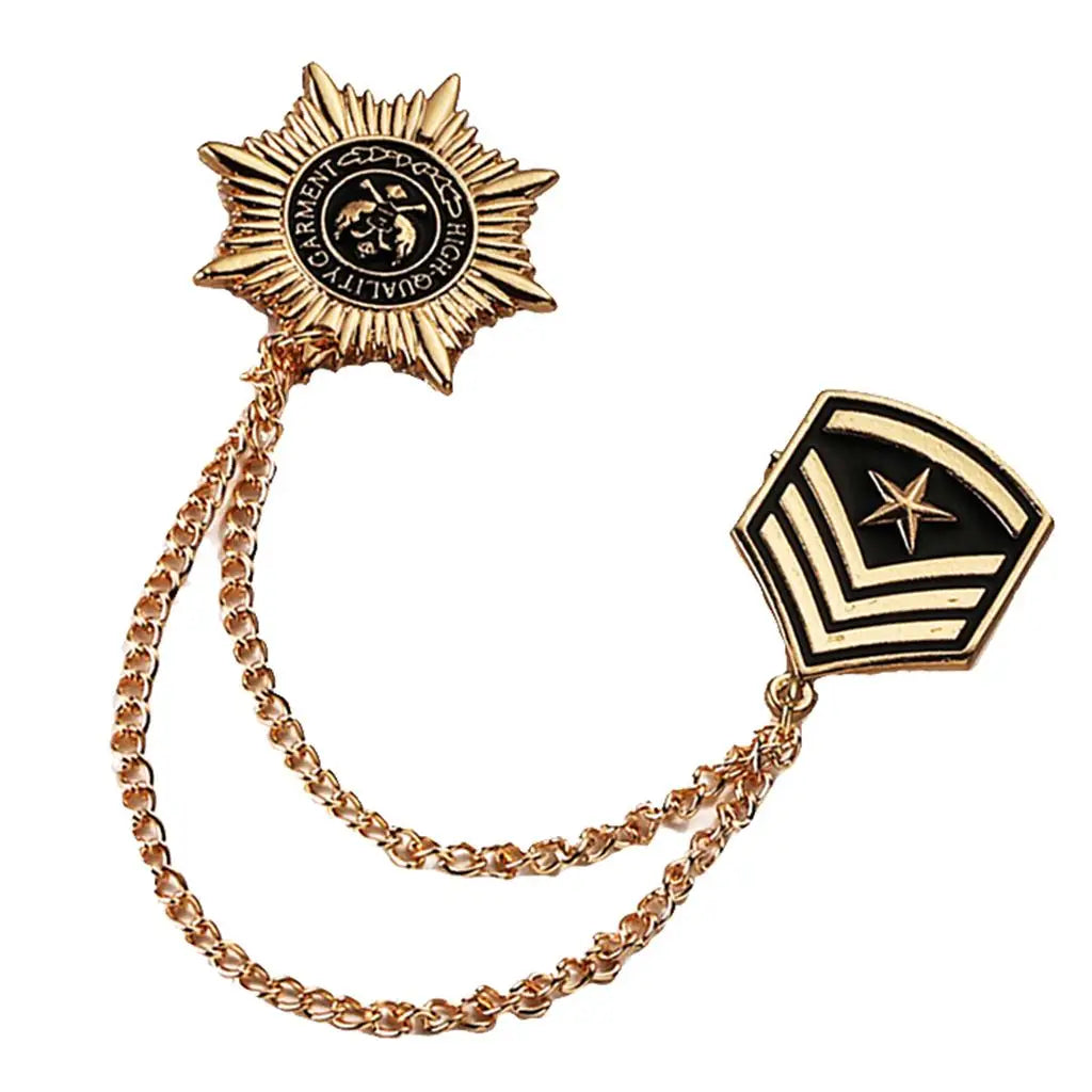 Decorative pin with chain on a white background