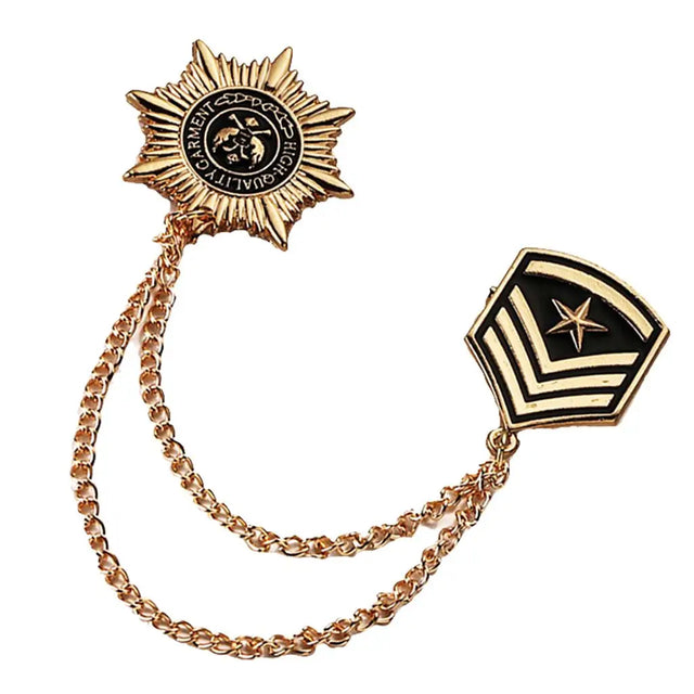 Decorative pin with chain on a white background