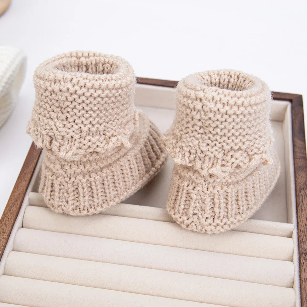 Handmade Baby Knit Booties 0-12 Months – Soft Crochet Infant Socks, Warm Newborn Walking Shoes for Boys & Girls