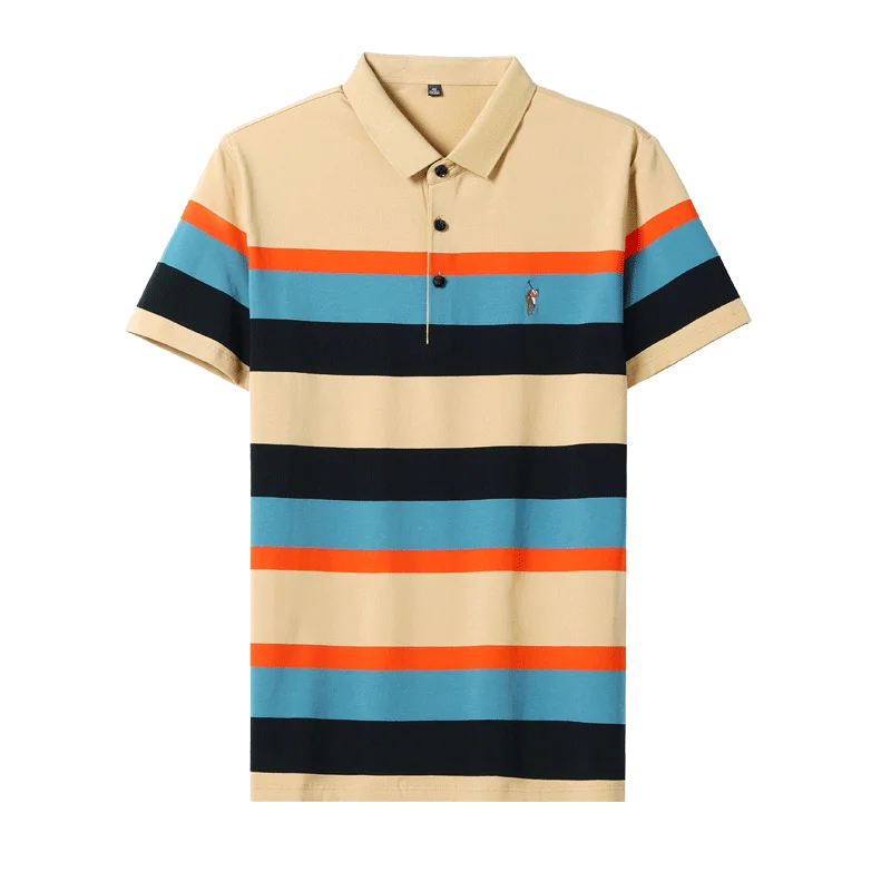 Embroidery Men's Polo Shirts Golf Shirt Summer Striped Button