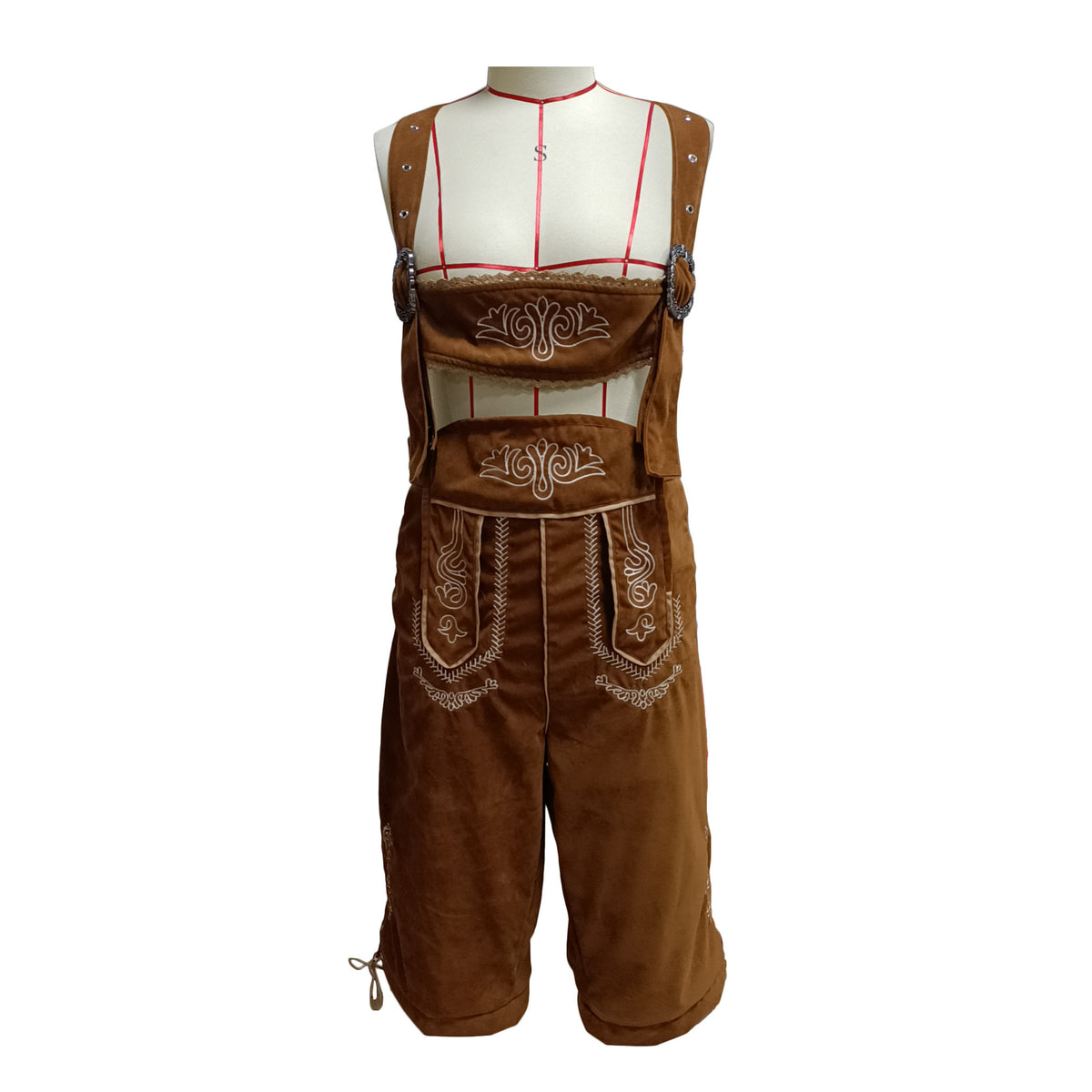 Men’s Bavarian Lederhosen with Matching Suspenders Shorts – Oktoberfest German Costume – Polyester