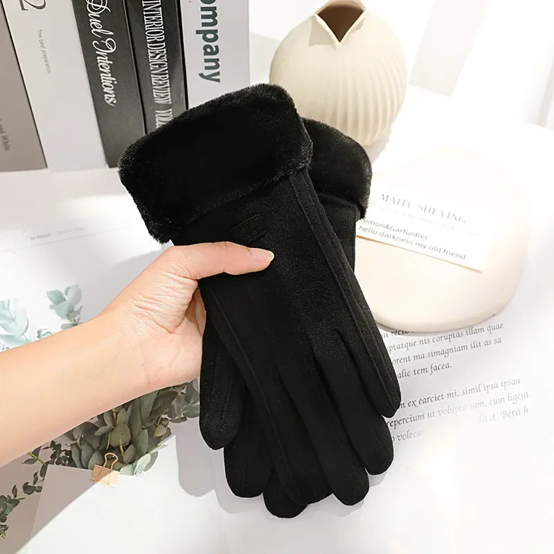 Women Winter Thick Plush Gloves Fashion Warm Suede Outdoor Guantes Lady Touchscreen