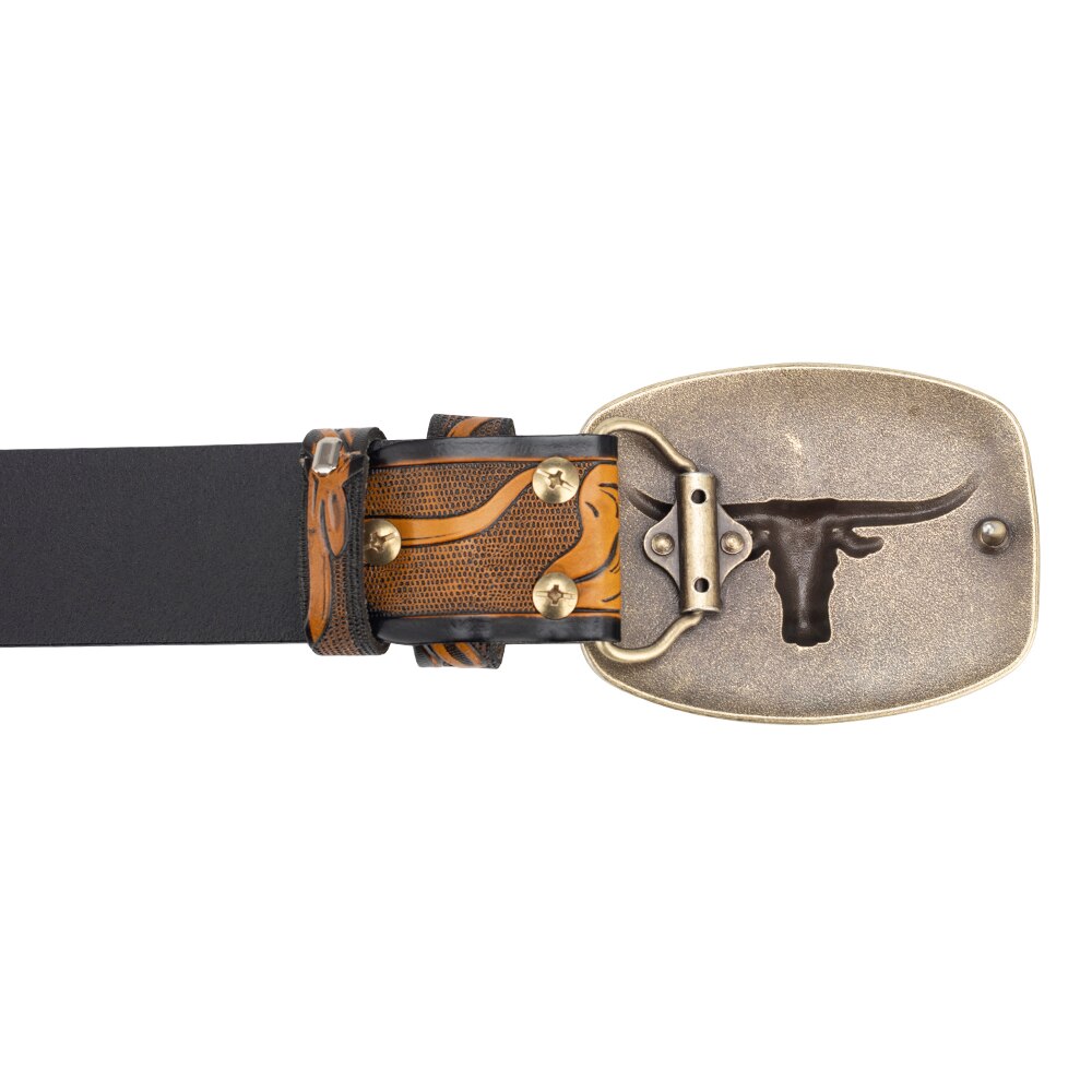 Fashion Men's Belt West Cowboy Genuine Leather Bull Head Buckle