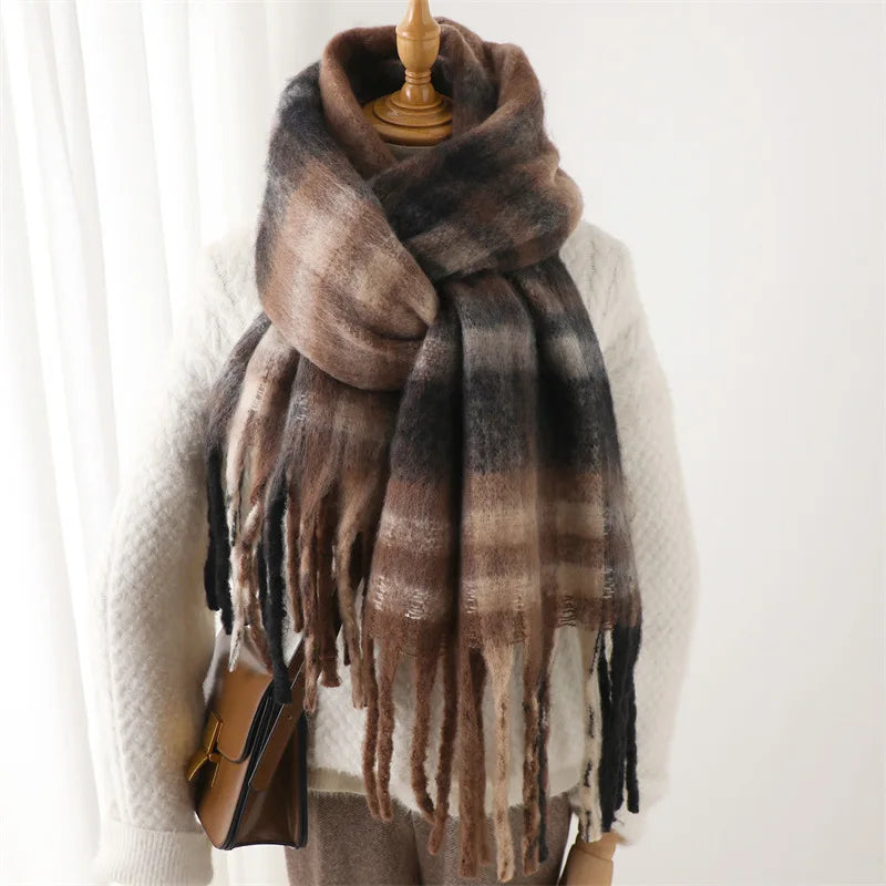 Cashmere-Like Scarf – Thick Warm Tassel Shawl for Men & Women, Student Neck Wrap, Blanket Style Bufanda