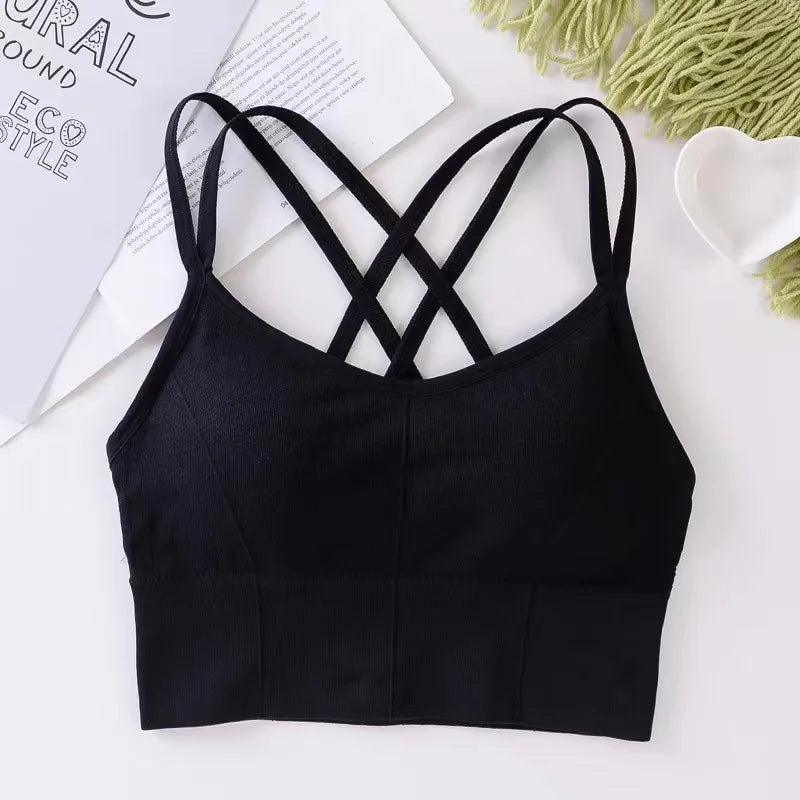 Women Tops Back Cross Strap Tank Top Push Up Running Sports Bra Breathable Soft Fitness Beauty Solid Color Yoga Bra