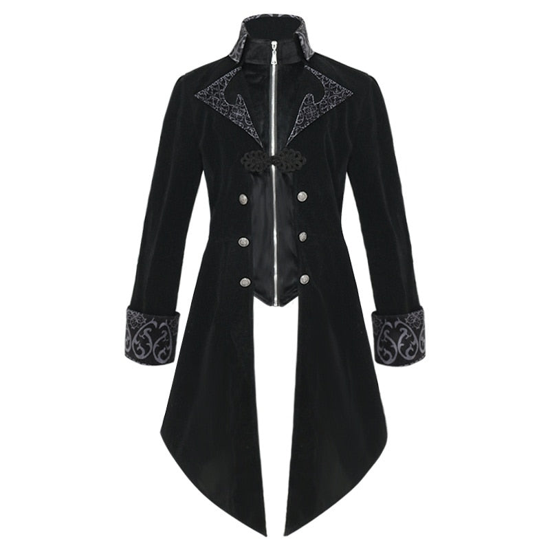 Men's Steampunk Medieval Dress costume Valet Stand Collar Tailcoat Gothic Jacket