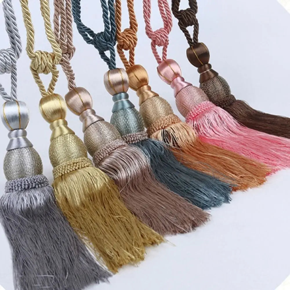 Curtain Tassel Tiebacks – Punch-Free Polyester Yarn Tassel with Gold Wire & Decorative Hanging Balls – Multicolor Window Drapery Holdbacks